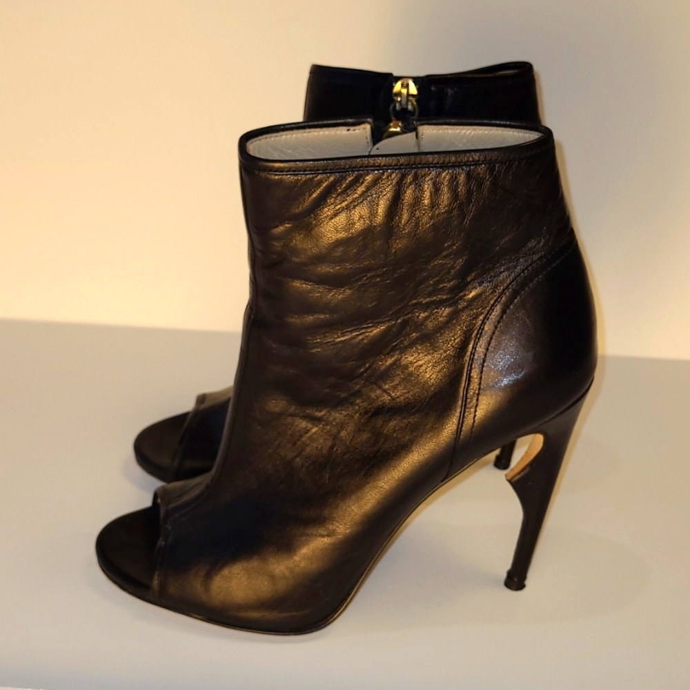 Jerome C. Rousseau Womens Leather Open Toe Booties with zippers